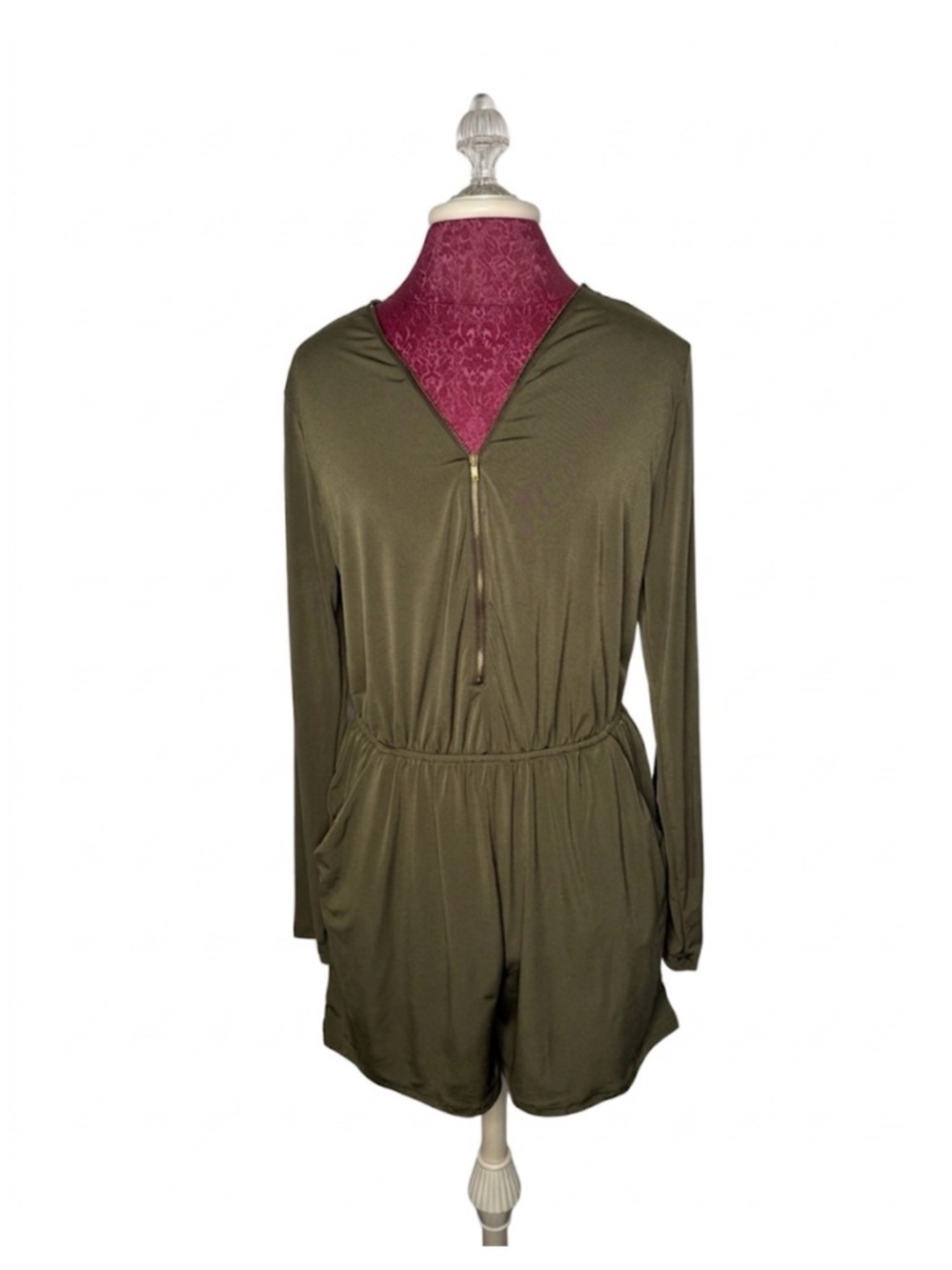 Rue21 Olive Green Long Sleeve Romper with Front Zip Size XL